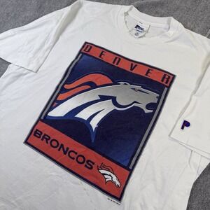Vintage 1997 Denver Broncos NFL Pro Player T-Shirt XXL Made in USA White Graphic